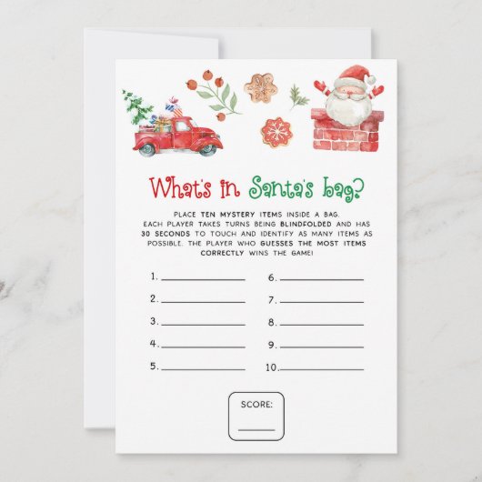 Cartes Pour Fêtes Annuelles Santa Christmas What's in Santa's Bag Game (Devant)