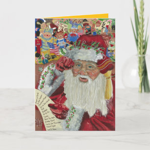 Cartes Pour Fêtes Annuelles Santa Classique Vérification de l'Or à l'Intérieur