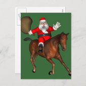 Cartes Pour Fêtes Annuelles Santa Claus À Main Libre Monter Un Mustang (Devant / Derrière)