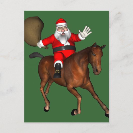Cartes Pour Fêtes Annuelles Santa Claus À Main Libre Monter Un Mustang (Devant)