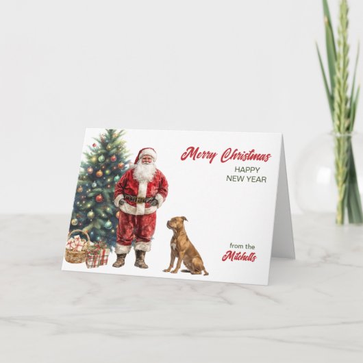 Cartes Pour Fêtes Annuelles Santa Claus and Pit Bull Terrier Dog Christmas (Devant)