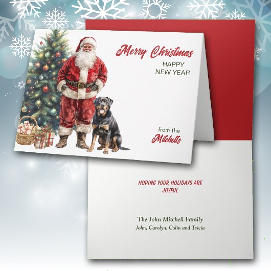 Cartes Pour Fêtes Annuelles Santa Claus and Rottweiler Dog Christmas