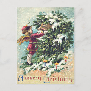 Cartes Pour Fêtes Annuelles Santa Claus Angel Cherub Mistletoe