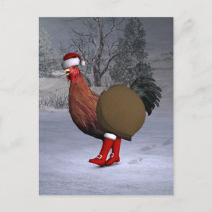 Cartes Pour Fêtes Annuelles Santa Claus au coq Brown