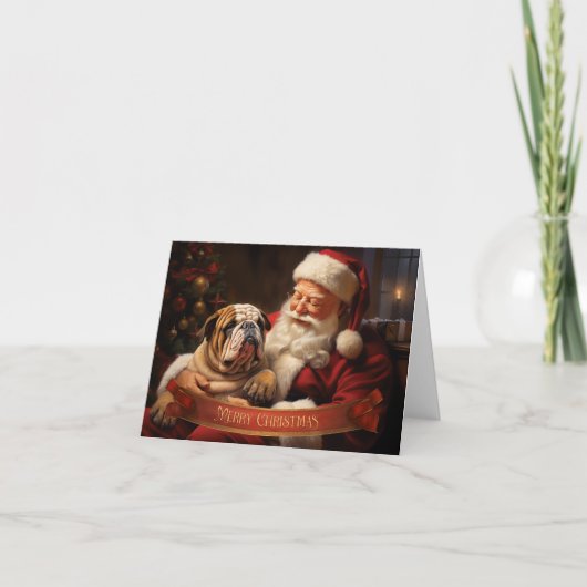 Cartes Pour Fêtes Annuelles Santa Claus avec Bulldog anglais (Devant)