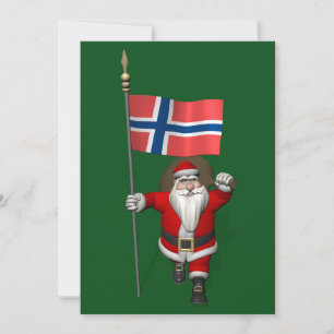Cartes Pour Fêtes Annuelles Santa Claus Avec L'Ensigne De Norvège