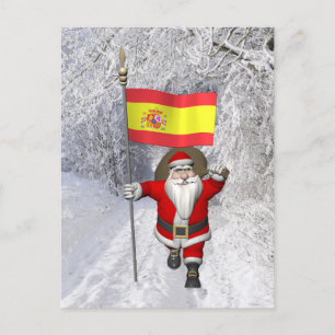 Cartes Pour Fêtes Annuelles Santa Claus Avec L'Ensigne D'Espagne