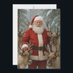 Cartes Pour Fêtes Annuelles santa claus avec rennes et bois neigeux<br><div class="desc">santa claus avec rennes et carte de vacances en bois enneigé</div>