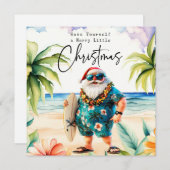 Cartes Pour Fêtes Annuelles Santa Claus avec Surf Board de Hawaii Noël (Devant / Derrière)