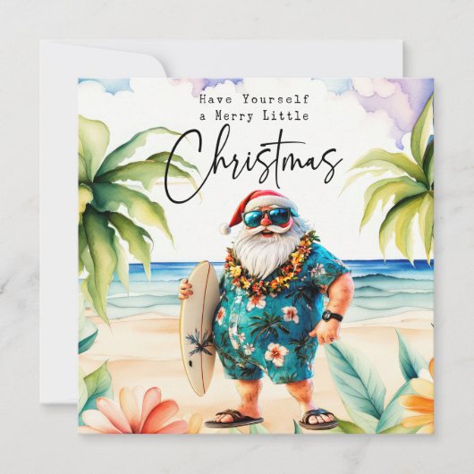 Cartes Pour Fêtes Annuelles Santa Claus avec Surf Board de Hawaii Noël (Devant)