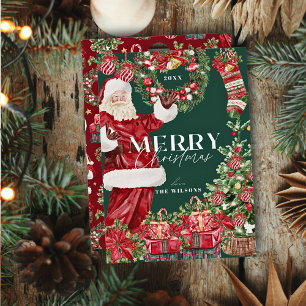 Cartes Pour Fêtes Annuelles Santa Claus classique Arbre de Noël Vert