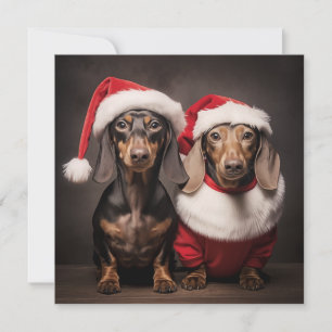 Cartes Pour Fêtes Annuelles Santa Claus Dachshund Twins