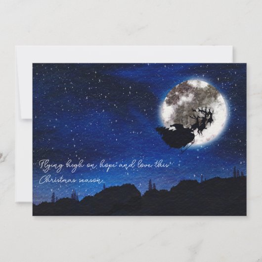 Cartes Pour Fêtes Annuelles Santa Claus De Nuit Starry Volant Avec Reindeer (Devant)