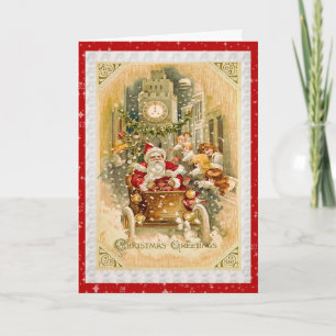 Cartes Pour Fêtes Annuelles Santa Claus Driving to Town in Automobile Card