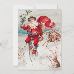 Cartes Pour Fêtes Annuelles Santa Claus équitation Vélo, Reindeer et Rabbit