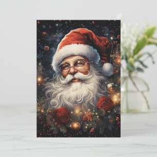 Cartes Pour Fêtes Annuelles Santa Claus et Red Roses