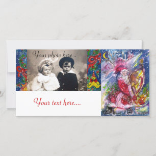 CARTES POUR FÊTES ANNUELLES SANTA CLAUS JOUANT À LA HARPE EN LUMIÈRE DE LA LUN