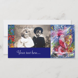 CARTES POUR FÊTES ANNUELLES SANTA CLAUS JOUANT À LA HARPE EN LUMIÈRE DE LA LUN