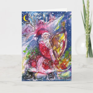 Cartes Pour Fêtes Annuelles SANTA CLAUS JOUER HARP Christmas Night Music