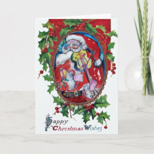 Cartes Pour Fêtes Annuelles SANTA CLAUS JOUER VIOLIN Couronne de Noël
