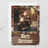 Cartes Pour Fêtes Annuelles Santa Claus Livraison à bord d'un scooter (Devant / Derrière)