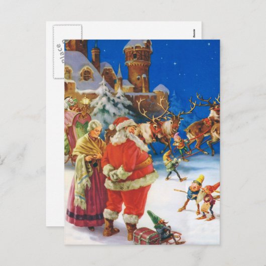 CARTES POUR FÊTES ANNUELLES SANTA CLAUS & MRS. CLAUS AU PÔLE NORD (Devant / Derrière)