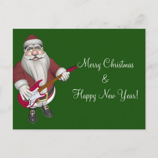 Cartes Pour Fêtes Annuelles Santa Claus Musical Avec Guitare Électrique Rouge (Devant)