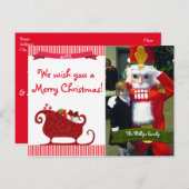 Cartes Pour Fêtes Annuelles Santa Claus Red Parties scintillant Sleigh Photo c (Devant / Derrière)