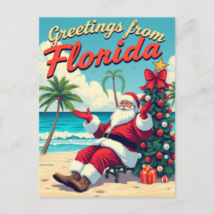 Cartes Pour Fêtes Annuelles Santa Claus rétro vintage à la plage - Floride