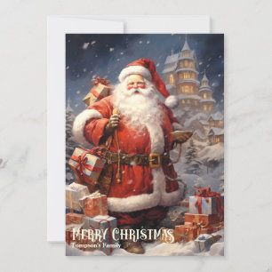 Cartes Pour Fêtes Annuelles Santa Claus rétro vintage avec cadeaux de Noël