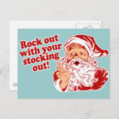 Cartes Pour Fêtes Annuelles Santa Claus Rock Out (Devant / Derrière)
