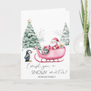 Cartes Pour Fêtes Annuelles Santa Claus, Sleigh, Penguin, Forêt