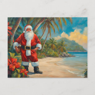 Cartes Pour Fêtes Annuelles Santa Claus sur la plage tropicale
