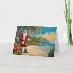 Cartes Pour Fêtes Annuelles Santa Claus sur la plage tropicale