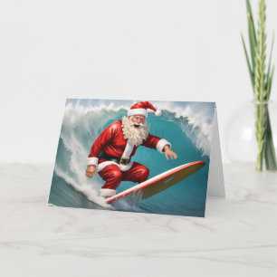 Cartes Pour Fêtes Annuelles Santa Claus surfer sur une planche
