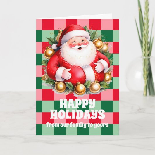 Cartes Pour Fêtes Annuelles Santa Claus Tartan Rétro Noël Plaid (Devant)