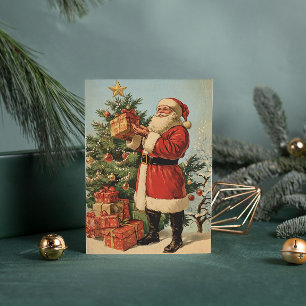 Cartes Pour Fêtes Annuelles Santa Claus Vintage classique Arbre de Noël décoré