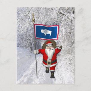 Cartes Pour Fêtes Annuelles Santa Claus With Ensign Of Wyoming