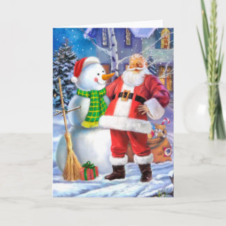 Cartes Pour Fêtes Annuelles Santa Claus with snowman