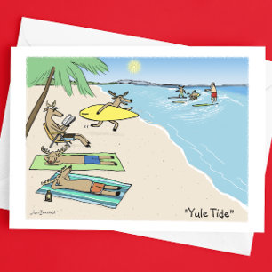 Cartes Pour Fêtes Annuelles Santa Clause et Reindeer Beach vacances Noël