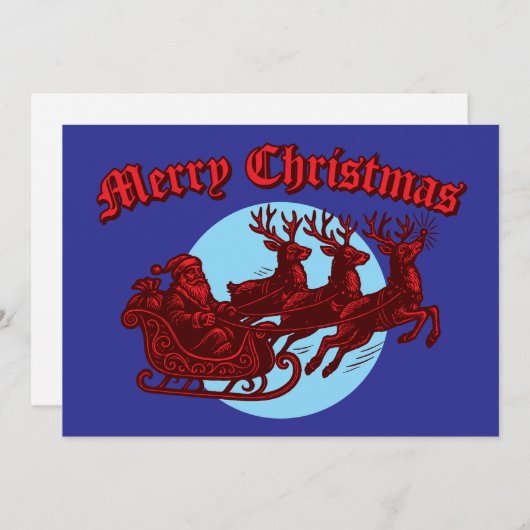 Cartes Pour Fêtes Annuelles Santa Clause In Sleigh & Reindeer Christmas (Devant / Derrière)