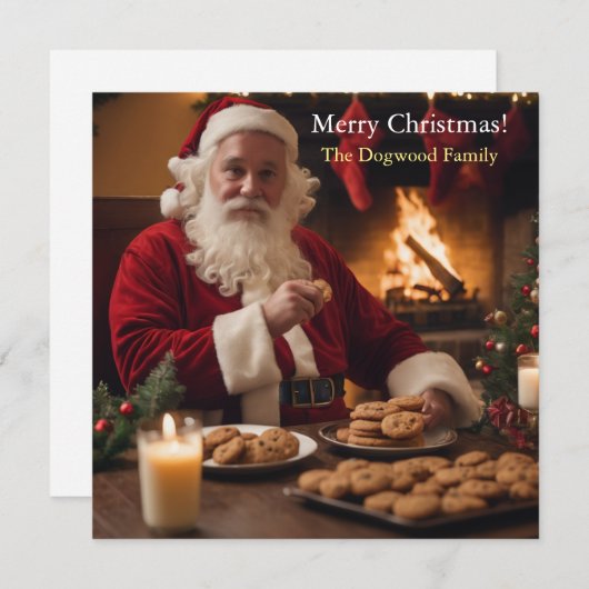 Cartes Pour Fêtes Annuelles Santa Clause mangeant des cuisines (Devant / Derrière)