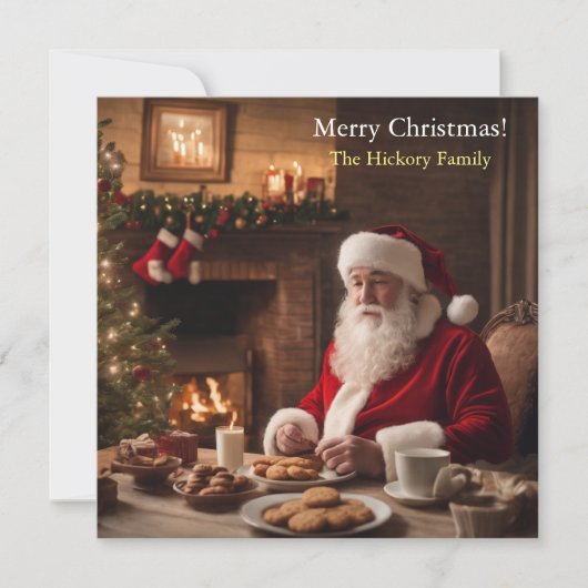 Cartes Pour Fêtes Annuelles Santa Clause mangeant des cuisines (Devant)