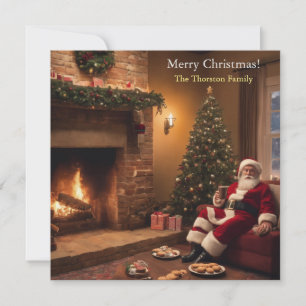 Cartes Pour Fêtes Annuelles Santa Clause mangeant des cuisines