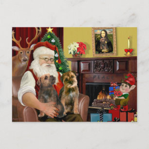 Cartes Pour Fêtes Annuelles Santa - Deux Border Terriers