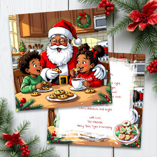 Cartes Pour Fêtes Annuelles Santa & Enfants Mangeant des Biscuits & du Chocola