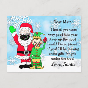 Cartes Pour Fêtes Annuelles Santa et lutin avec des masques faciaux Lettres à