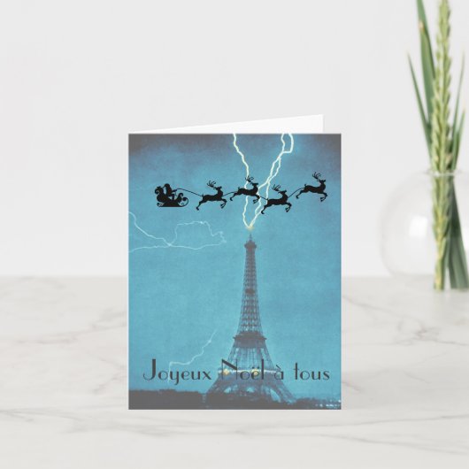 Cartes Pour Fêtes Annuelles Santa Flying Past the Eiffel Tower (Devant)