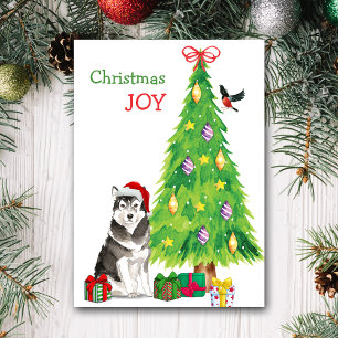 Cartes Pour Fêtes Annuelles Santa Hat Alaskien Malamute Chien et Holiday Tree