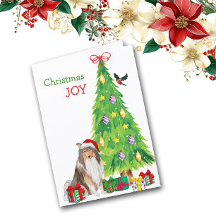 Cartes Pour Fêtes Annuelles Santa Hat Collie Chien et Arbre de Noël